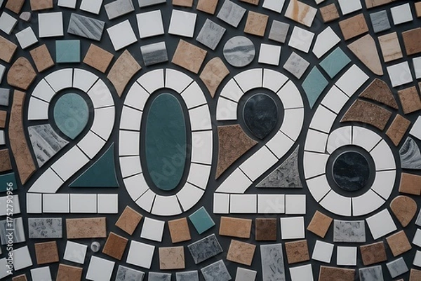 Obraz Vibrant mosaic art celebrates the year 2026 with textured tiles and natural stone accents