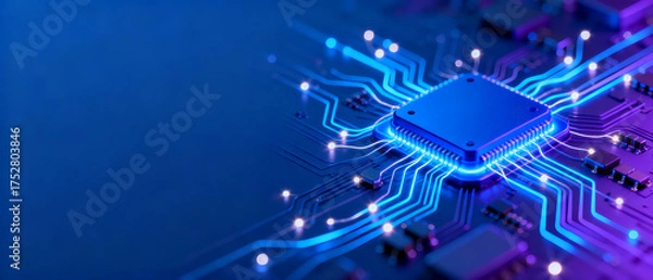 Obraz    Glowing Circuit Board Chip Close-up   