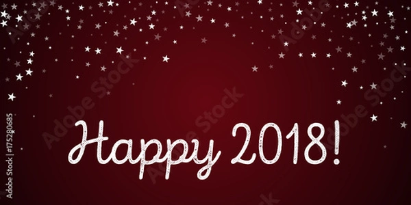 Fototapeta Happy 2018 greeting card. Random falling stars background. Random falling stars on red background. Pleasing vector illustration.
