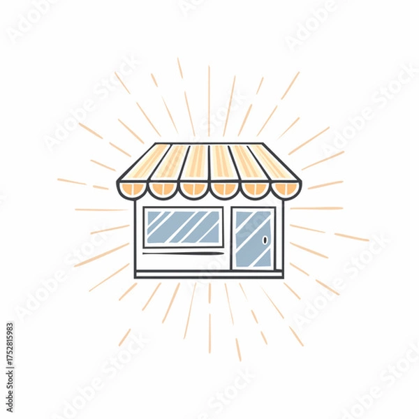 Obraz Simple Illustrated Storefront with Sunburst Design Elements.