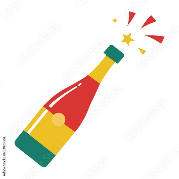 Fototapeta "Champagne Bottle Pop Vector – Generative AI Linocut Silhouette Design"