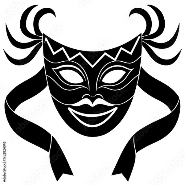 Fototapeta Mask and Streamers Vector | Generative AI Linocut Silhouette Design