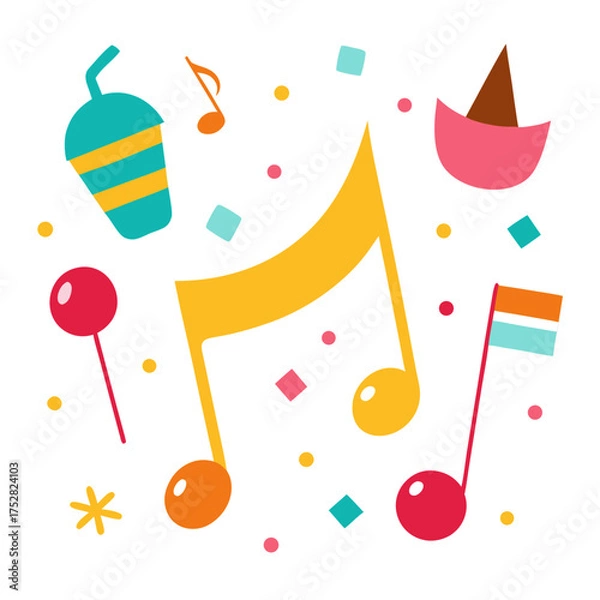 Fototapeta Music Note Party Vector | Generative AI Linocut Silhouette Design