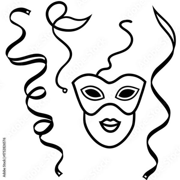 Fototapeta 
Mask and Streamers Vector | Generative AI Linocut Silhouette Design