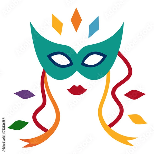 Fototapeta 
Mask and Streamers Vector | Generative AI Linocut Silhouette Design