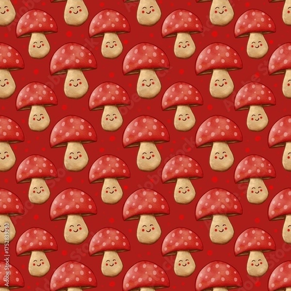 Obraz Cute cartoon mushroom pattern
