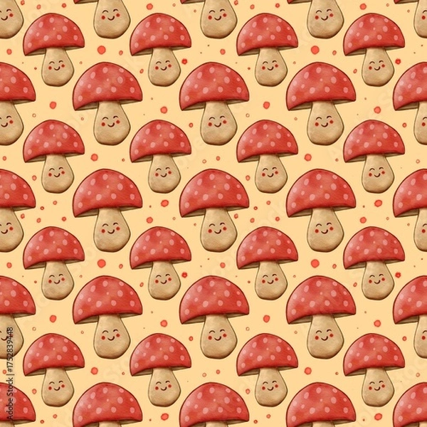 Obraz Cute cartoon mushroom pattern