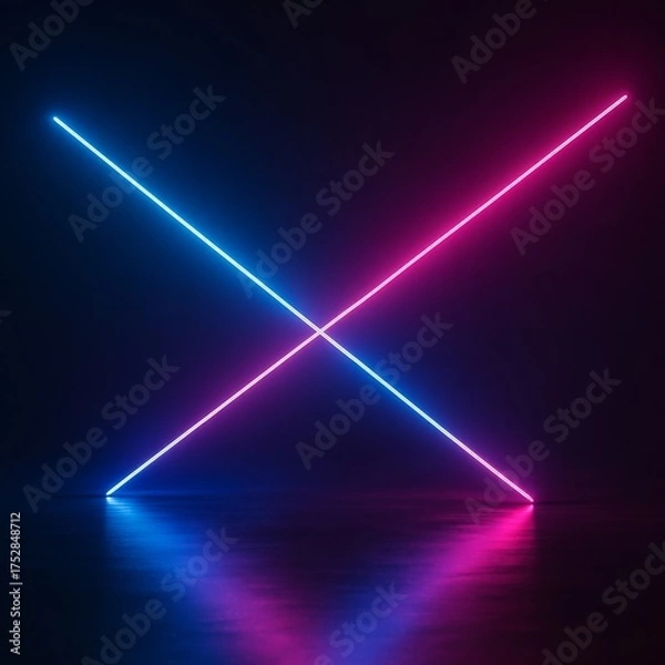 Obraz Neon Intersection: A vibrant interplay of neon light, showcasing an energetic burst of color. The image is simple yet bold, creating an atmospheric, contemporary feel. 
