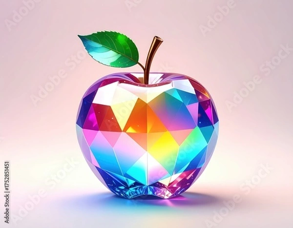 Obraz Colorful Crystal Apple with Leaf on Soft Gradient Background