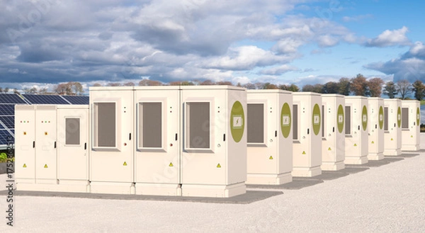 Obraz Battery Energy Storage System near a photovoltaic farm