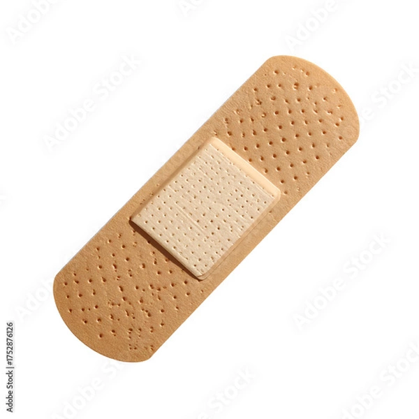 Obraz Adhesive bandage, beige with a tan pad, diagonally against a black background, well lit