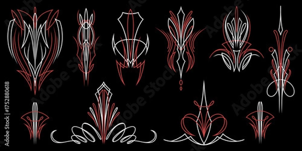 Fototapeta set of vector vintage pinstripe easy to use editable. pinstripe hotrod car paint. kustom culture. custom culture.