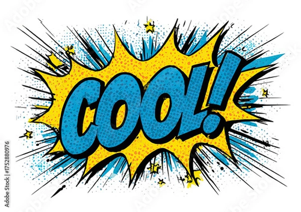 Fototapeta Expressive comic speech bubble with the word COOL in retro pop art style explosion