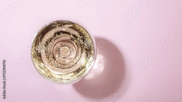 Obraz brut. Glass of rose sparkling wine on a pastel pink background, captured from above with soft shadows and studio lighting. bar promotions.