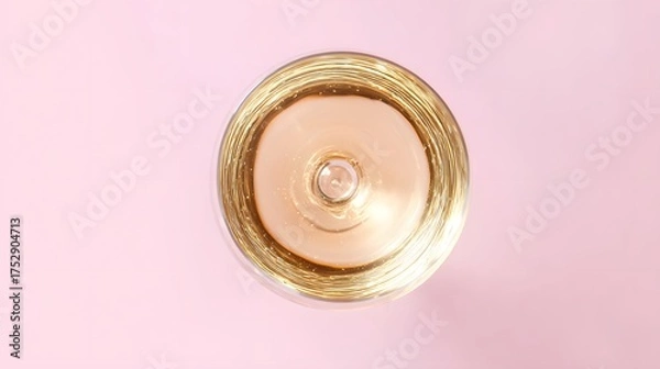 Obraz brut. Glass of rose sparkling wine on a pastel pink background, captured from above with soft shadows and studio lighting. bar promotions.