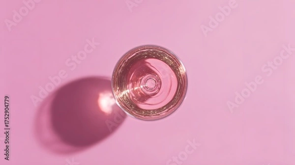 Obraz brut. Glass of rose sparkling wine on a pastel pink background, captured from above with soft shadows and studio lighting. bar promotions.