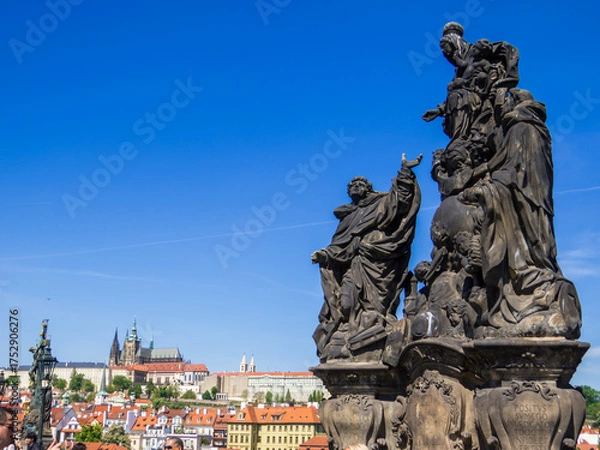 Fototapeta Statues of Madonna, Saint Dominic and Thomas Aquinas, Charles Bridge, Prague