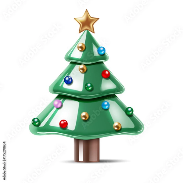 Fototapeta 3D shiny christmas tree icon design isolated on the white background vector illustration.
