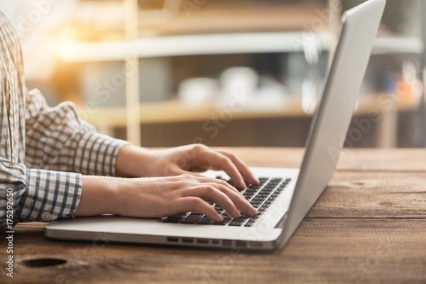 Obraz Woman typing computer.