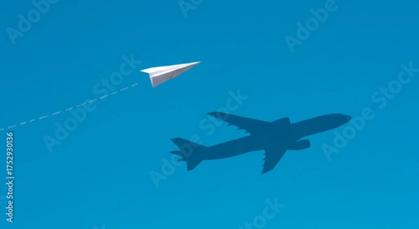 Fototapeta Paper Plane Dreams Soaring Above with Big Aspirations Against the Blue.