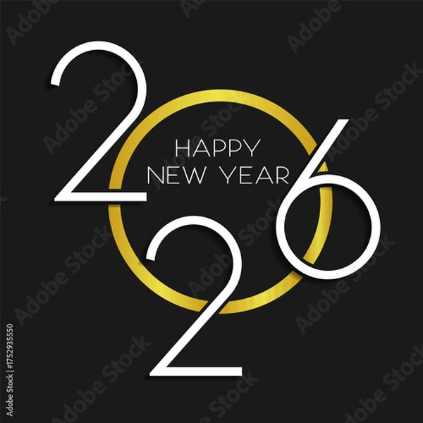 Fototapeta Happy New Year background with white and gold modern text design