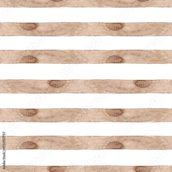 Fototapeta Seamless striped pattern. Brown watercolor stripes imitating the cut of light wood. A simple and straightforward print for pillows, tablecloths, and other fabrics. Contemporary style