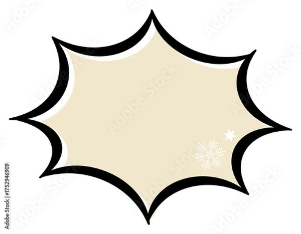 Fototapeta 冬　雪の結晶デザインのアメコミ風吹き出し　色ずれ　トゲトゲ　ベージュ