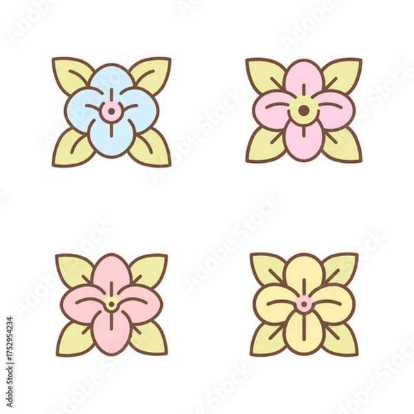 Fototapeta Orchid flower icon. Set of 4 geometric shape for decorating packaging and perfumes.
