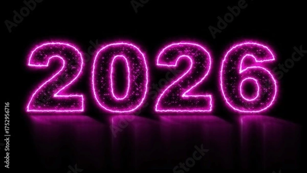 Obraz 2026 glowing neon technology text. Computer generated 3d render