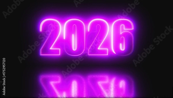 Obraz 2026 glowing neon technology text. Computer generated 3d render