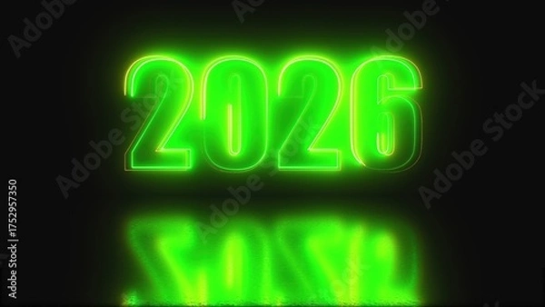 Obraz 2026 glowing neon technology text. Computer generated 3d render