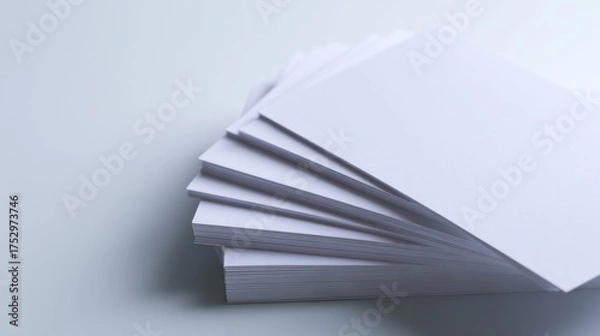 Fototapeta A neatly stacked arrangement of blank white sheets of paper on a smooth surface, ideal for creative projects