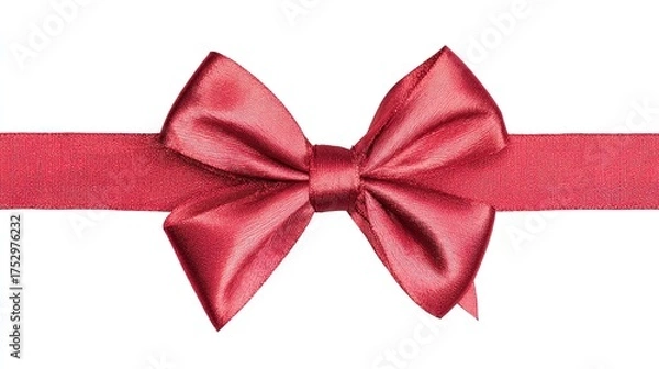 Fototapeta Red satin bow, on white background, close - up, copy space