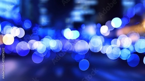 Fototapeta Blurred city lights at night create a vibrant atmosphere with bokeh effect and urban ambiance