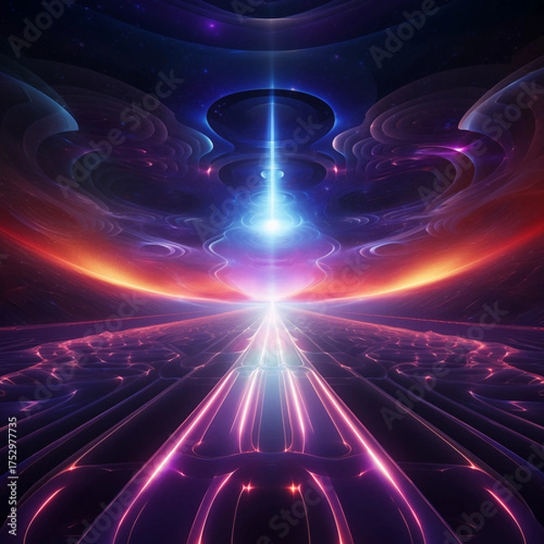 Obraz Colorful abstract light tunnel with radiant glow leading to a bright light burst