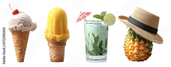 Fototapeta Ice Cream and Refreshing Drinks Arrangement on Transparent Background