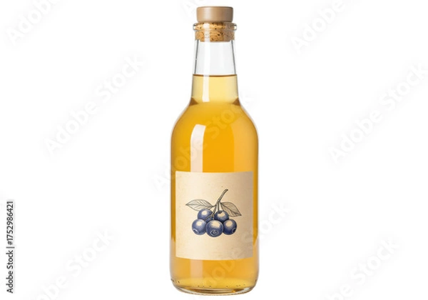 Obraz Isolated bottle of yellow blueberry fruit drink with a cork top in a studio shot