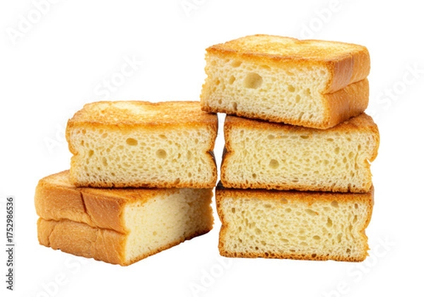 Obraz Isolated stack of golden toast bread slices, baked homemade toasted bread recipe style