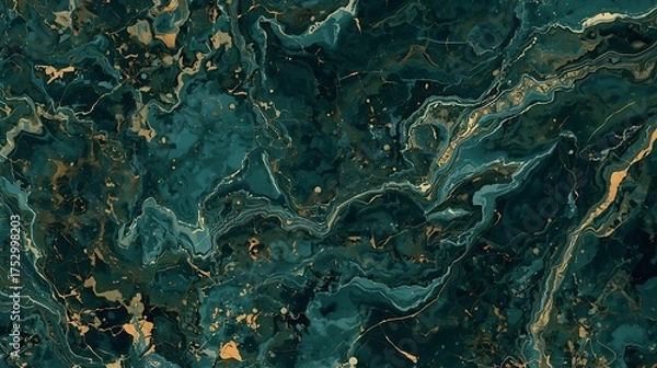 Obraz Abstract Teal And Gold Swirls And Marbling Pattern
