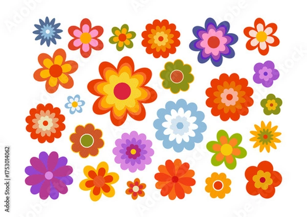 Obraz Vector illustration of flowers with dots in a vintage graphic style