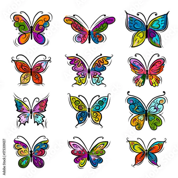 Fototapeta Set of ornamental butterflies for your design