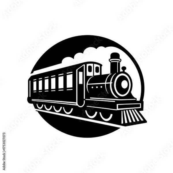 Fototapeta Vintage train with smoke in circle on transparent background silhouette