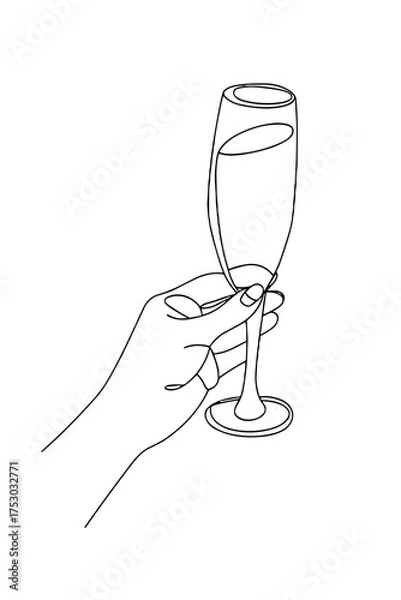 Obraz Hand holding a champagne flute in minimalist line art style  