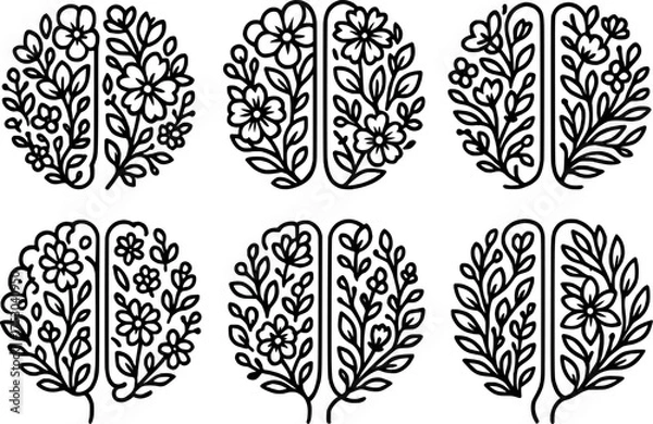 Fototapeta floral brain line art vector