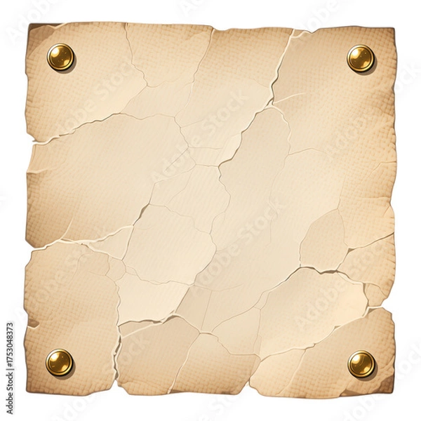 Fototapeta Cracked Beige Paper with Golden Rivets, Transparent Background, Vintage Design Element