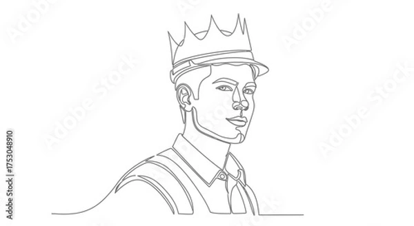 Fototapeta Young man with a crown, depicted in a minimalist single line drawing style, exuding confidence and leadership.