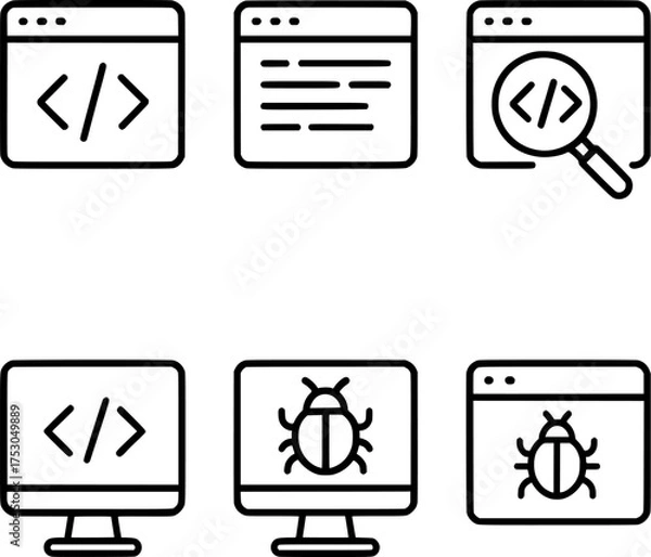 Fototapeta programming interface and debugger line icon set
