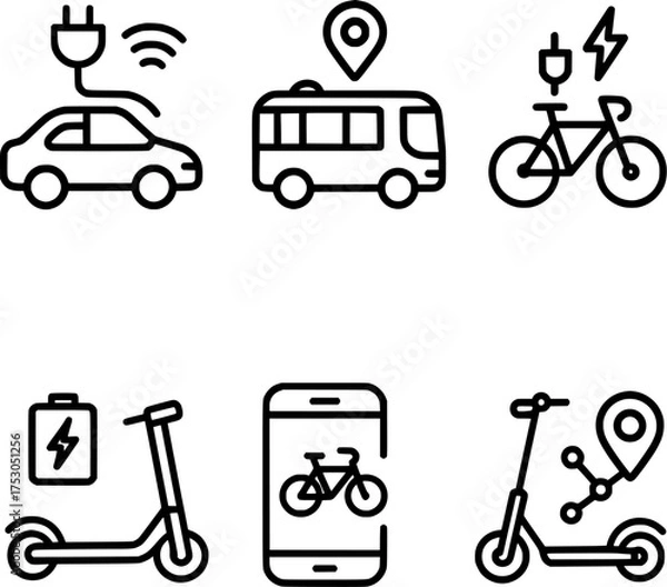 Fototapeta Smart mobility urban transport vector icon set