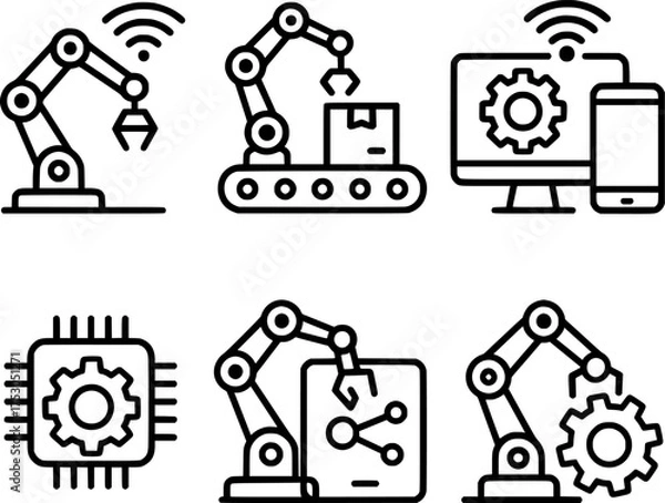 Fototapeta smart manufacturing automation line icons
