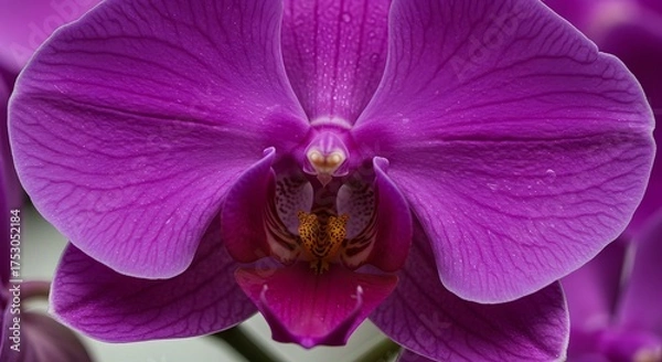 Fototapeta Close up of a purple orchid showing its petals and complex center